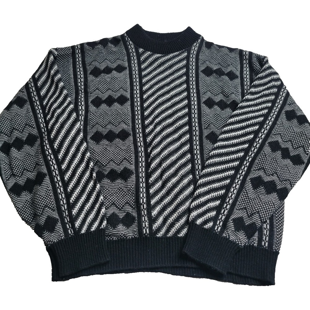 VINTAGE Atlantic Traders Black and‎ White Sweater Men's XL
